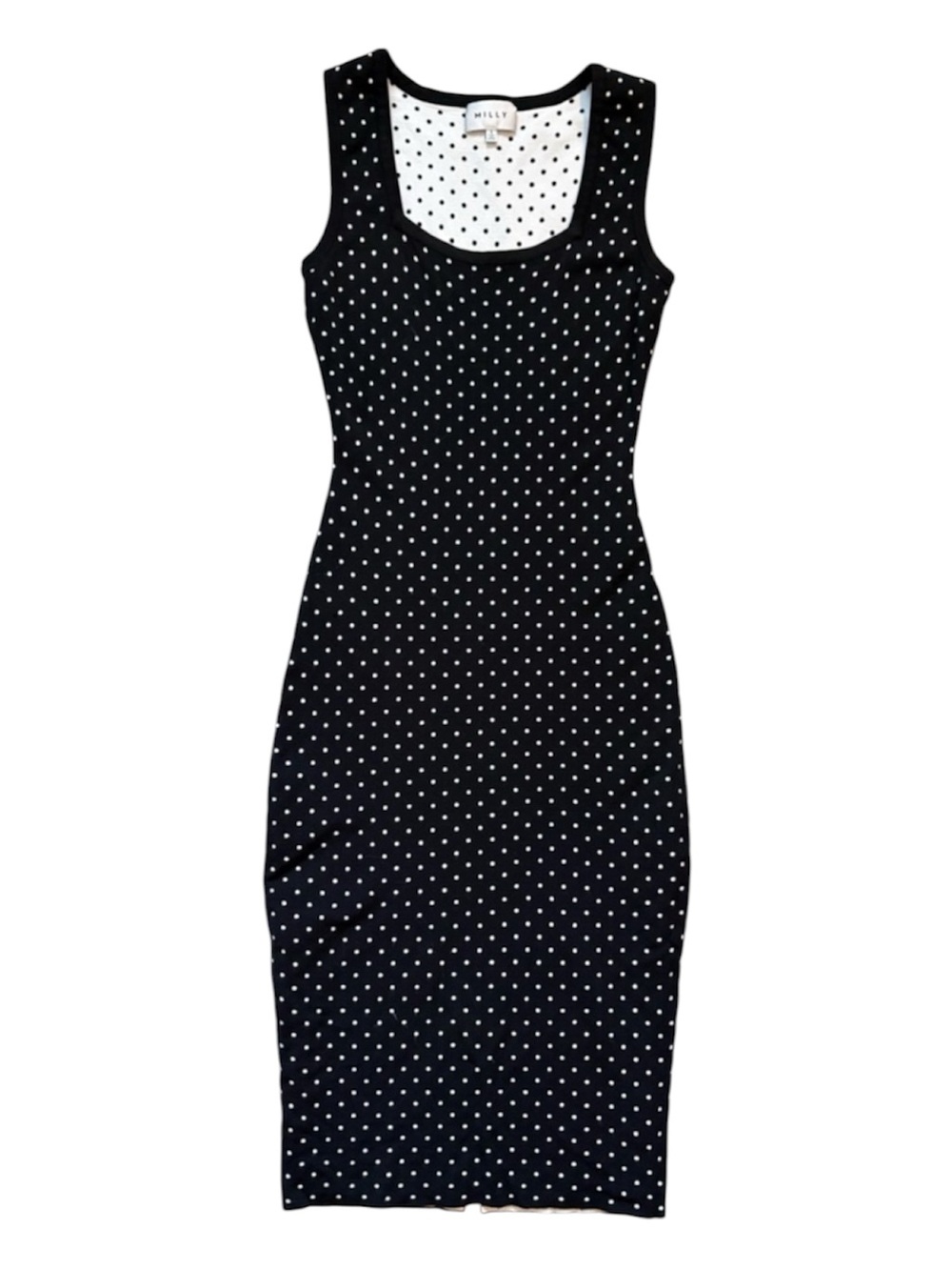 Milly Knit Micro Dot Fitted Bodycon Dress in Black and White Size Small